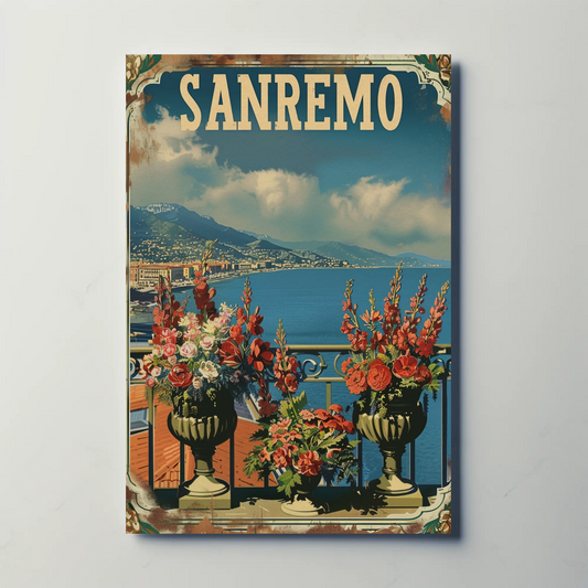 Sanremo Vintage Travel Poster - Italy Seaside & Flowers