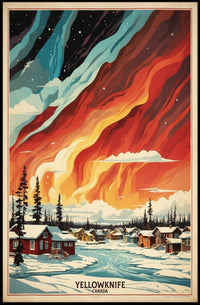 Yellowknife Northern Lights Vintage Travel Poster