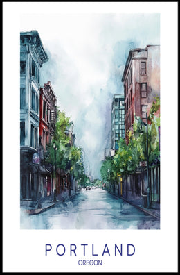 Portland Tranquil Urban Scene Watercolor Urban or Cityscape Poster PosterGoat