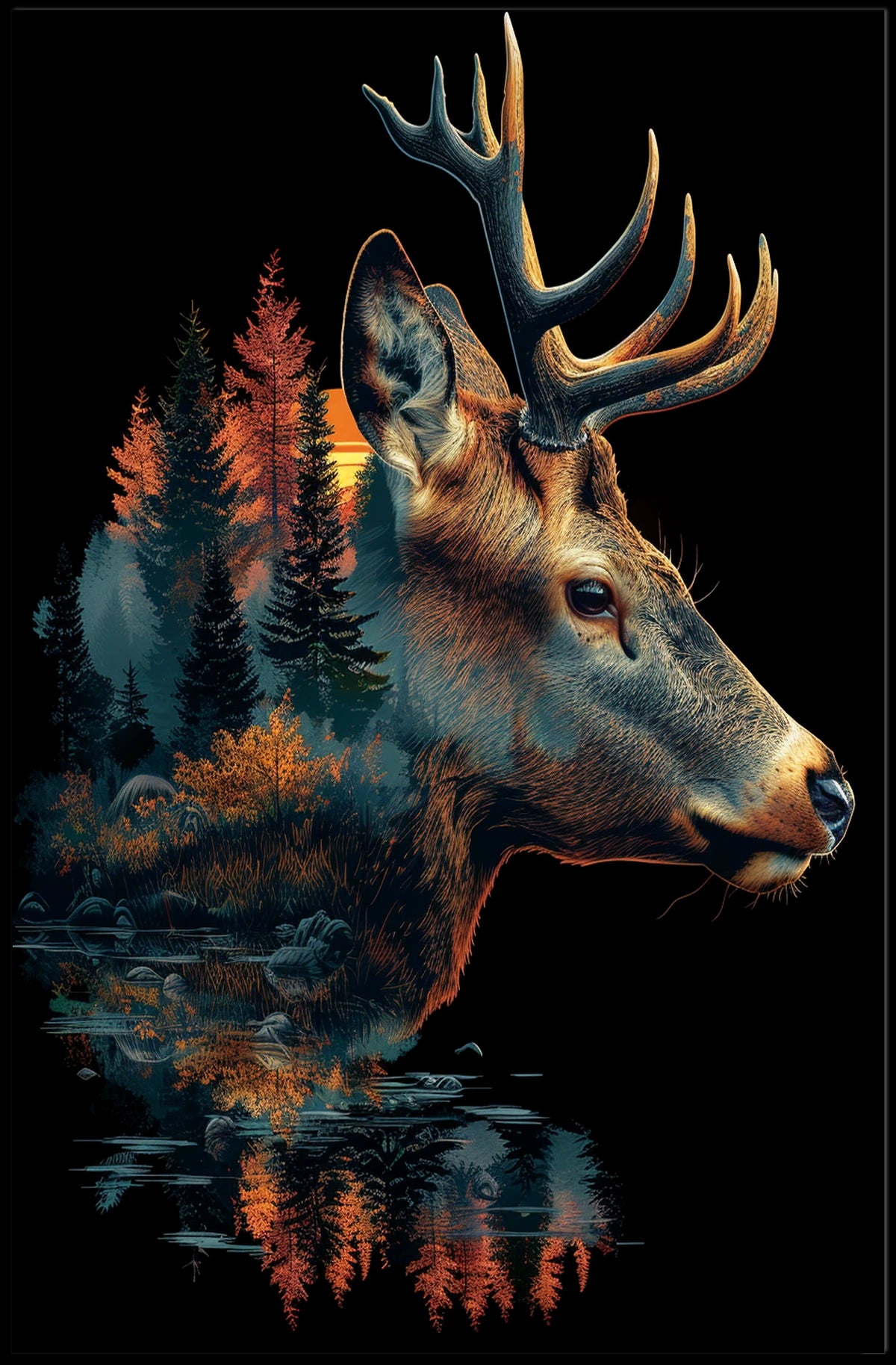 Deer and Nature Surreal Art Poster Decor