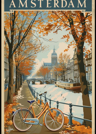 Amsterdam Autumn Canal Vintage Travel Art Poster