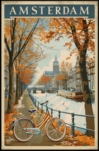 Amsterdam Autumn Canal Vintage Travel Art Poster