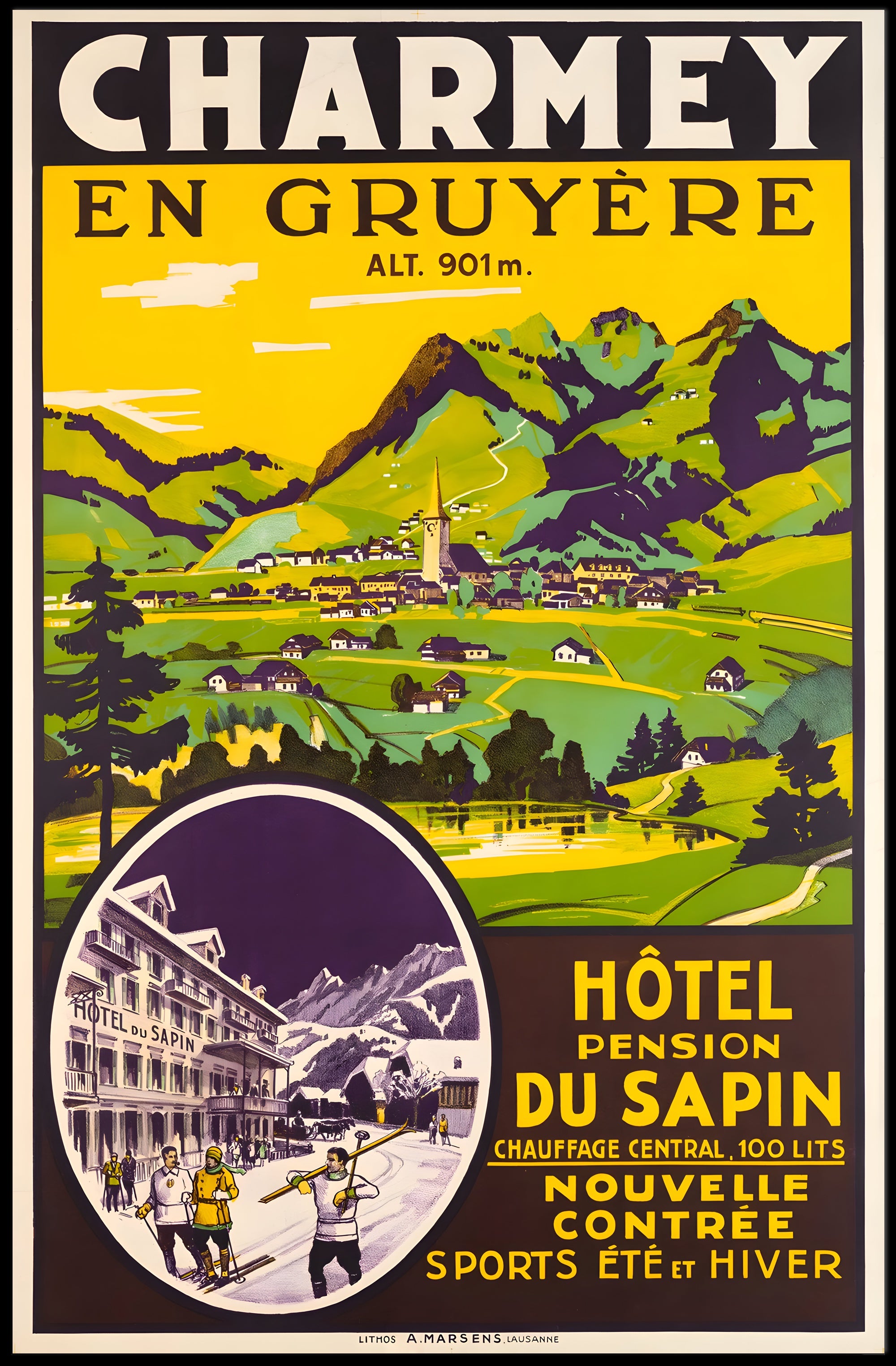 Travel to Charmey: Vintage Swiss Village Travel Poster PosterGoat