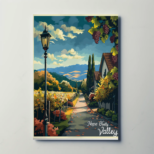 Napa Valley Vineyard Autumn Path Travel Poster