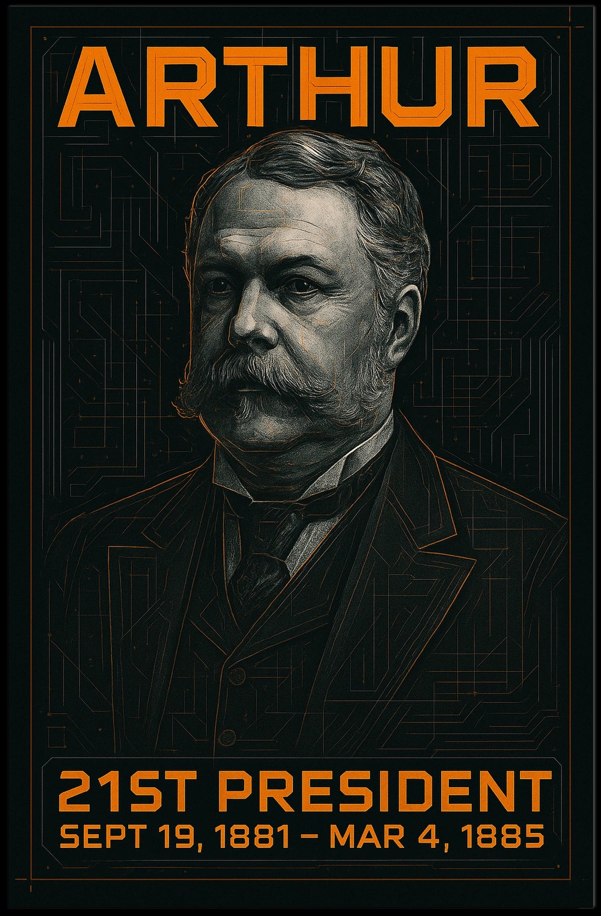 Chester A. Arthur 21st President of the United States Techno Schematic Poster