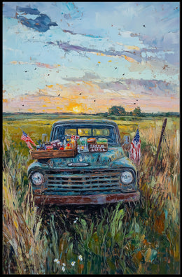 Vintage Pickup Truck Abstract Art On Canvas Fine Poster