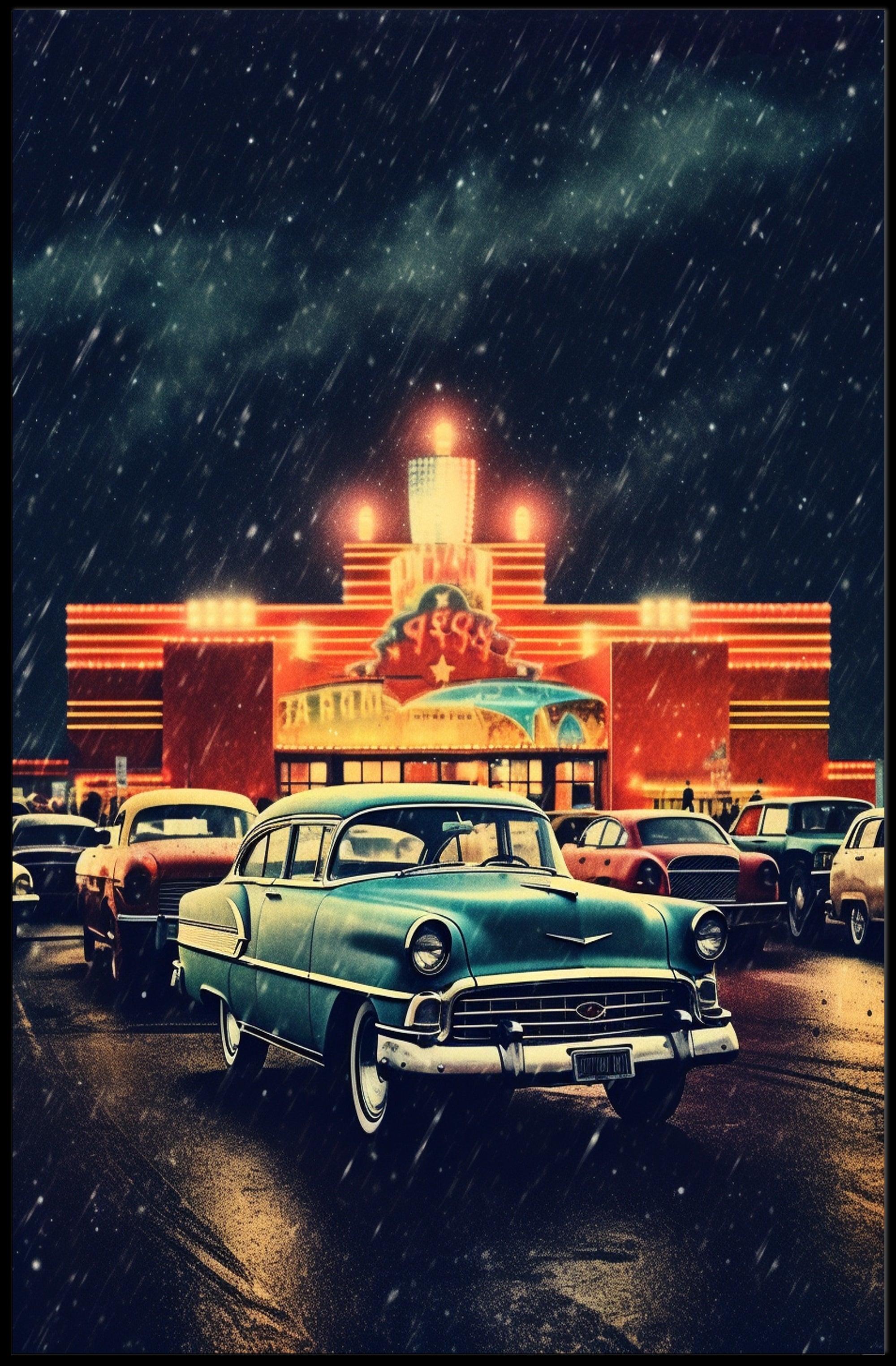 Retro Drive-In Night Poster