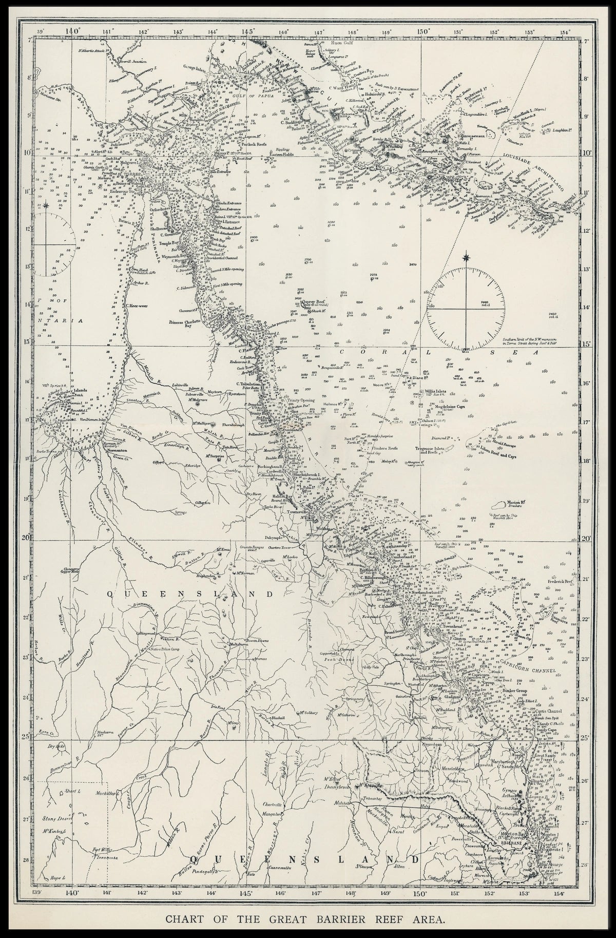 Chart Of The Great Barrier Reef Area Poster