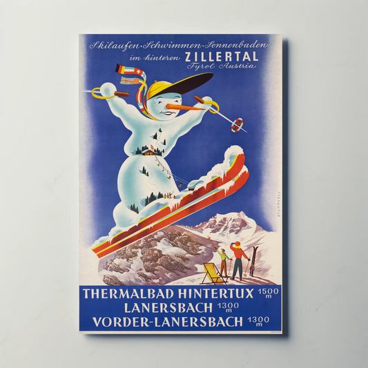 Austria Zillertal Thermalbad Hintertux Lanersbach 1955 Poster