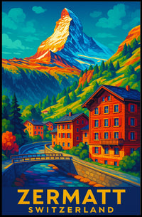 Zermatt Switzerland Scenic Alpine Majesty Wanderlust Lovers Travel Wall Art Poster