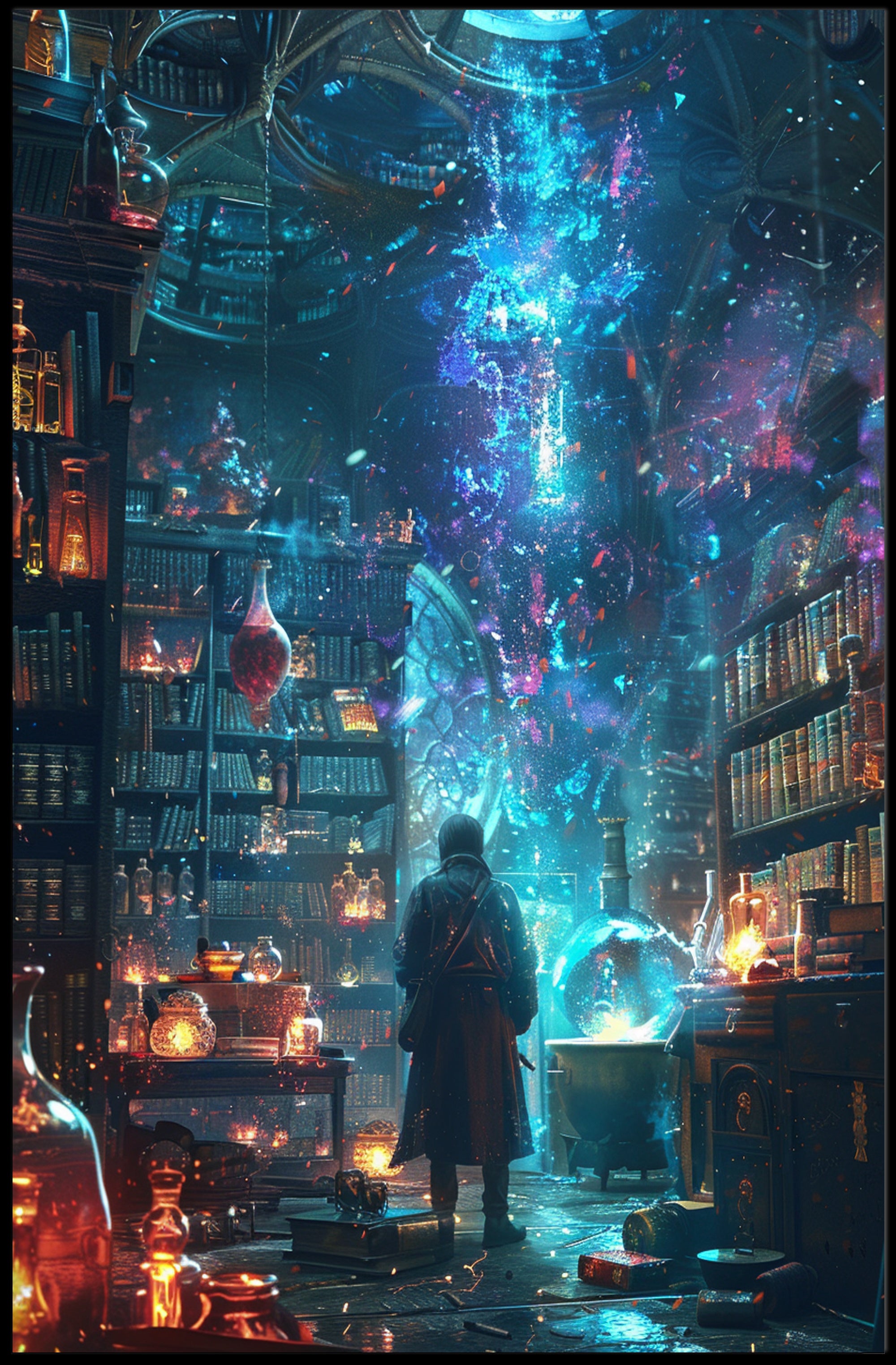 Enchanted Alchemist's Library in Mystical World Fantasy Poster PosterGoat