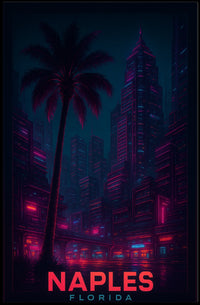 Naples Florida Neon Night Art Poster