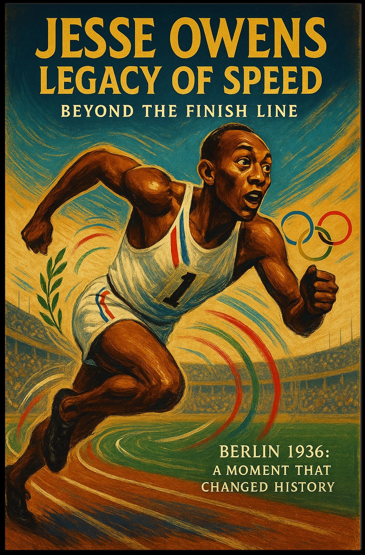 Jesse Owens Triumph 1936 Olympics Vintage Art Poster