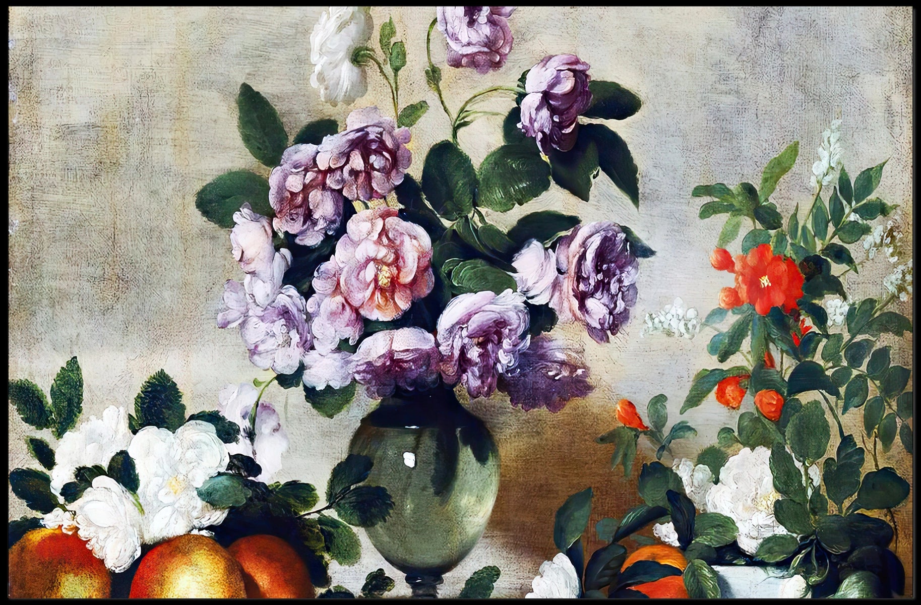 Vintage Floral Still Life Painting with Peonies - Artistic Poster