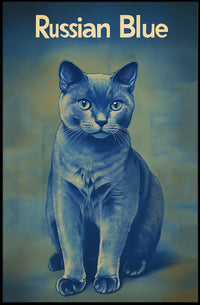 Russian Blue Cat Portrait Art Print For Home Decor Poster