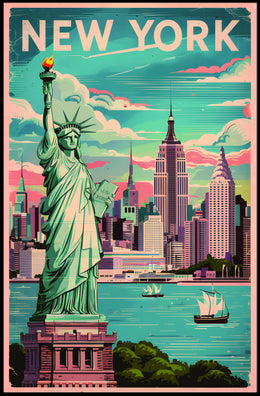 New York City Skyline Poster Vintage Cityscape Wall Art