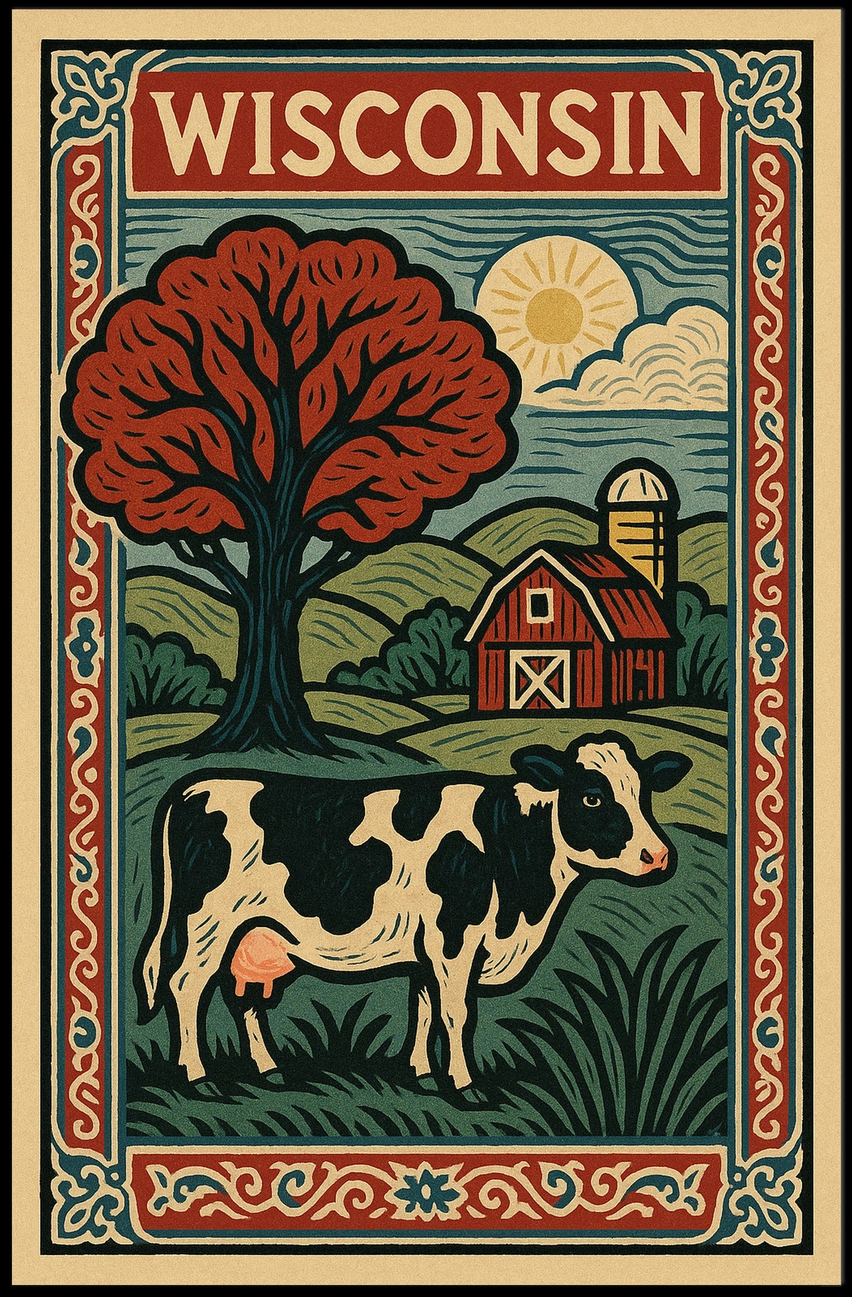 Wisconsin Countryside Vintage Rustic Cozy Poster