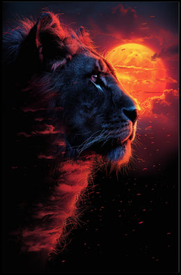 Majestic Lion at Fiery Sunset Art Poster