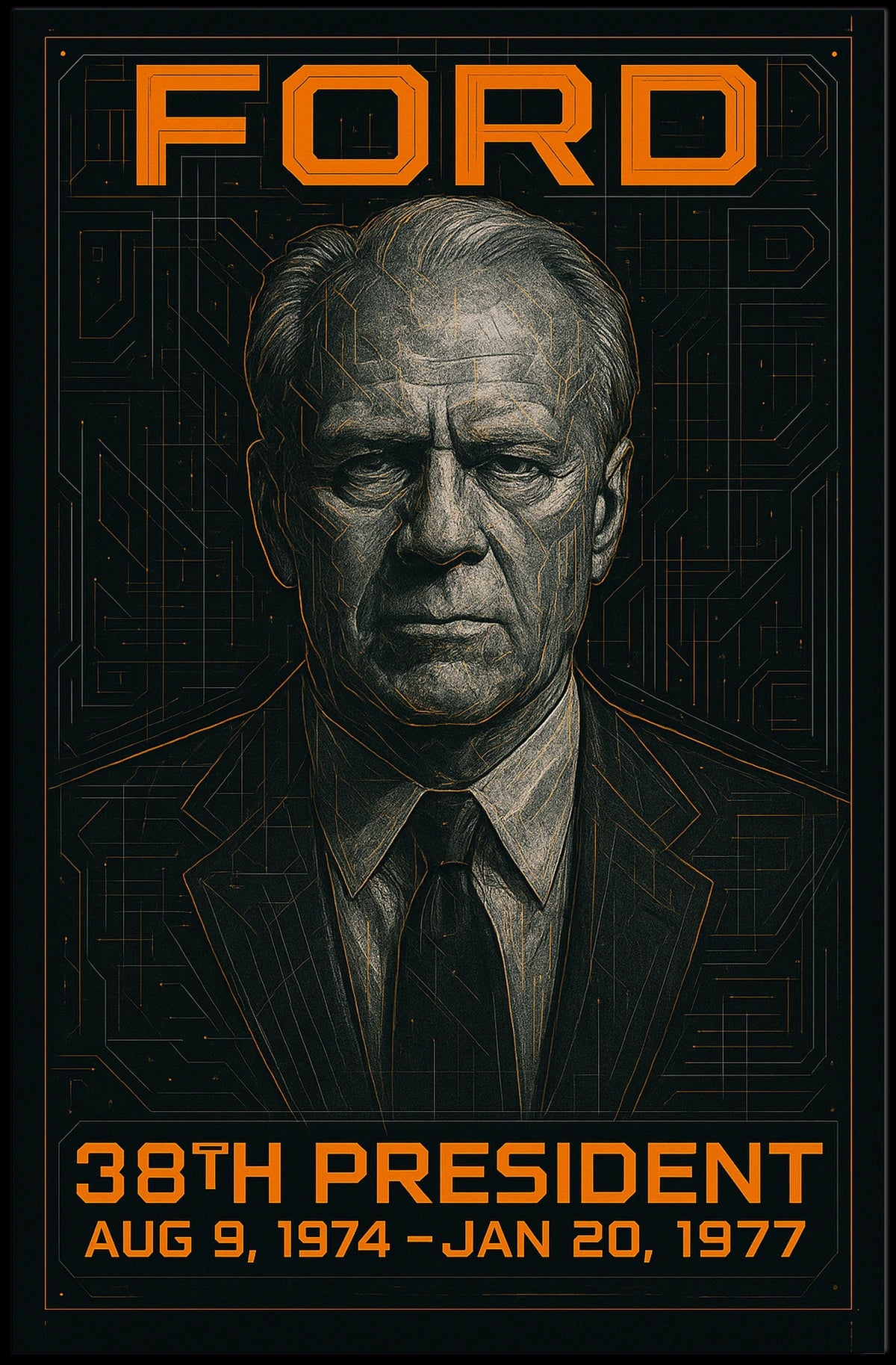 Gerald Ford 38th President of the United States Techno Schematic Poster