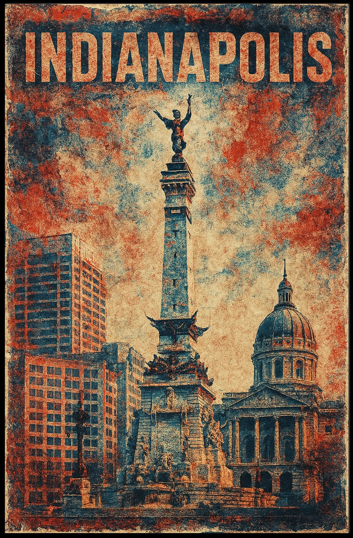 Indianapolis Skyline Art Cityscape Digital Painting Photography Realism Wanderlust Decor Poster