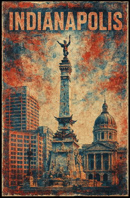 Indianapolis Skyline Art Cityscape Digital Painting Photography Realism Wanderlust Decor Poster