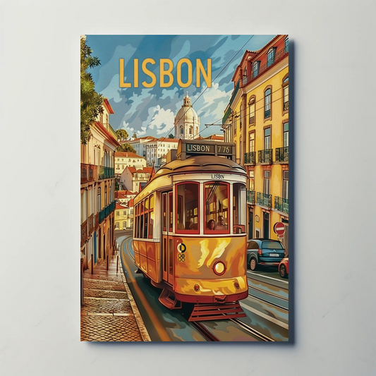 Lisbon Yellow Tram Cityscape Portugal Travel Poster