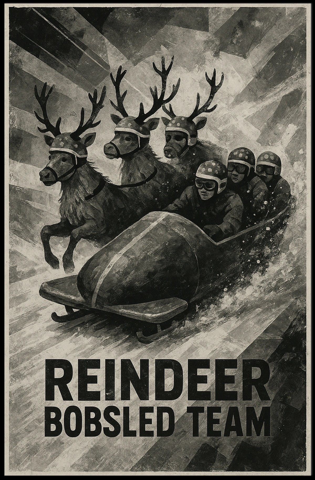 Reindeer Bobsled Team Vintage Fantasy Sports Poster