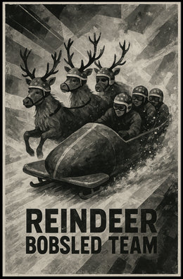 Reindeer Bobsled Team Vintage Fantasy Sports Poster