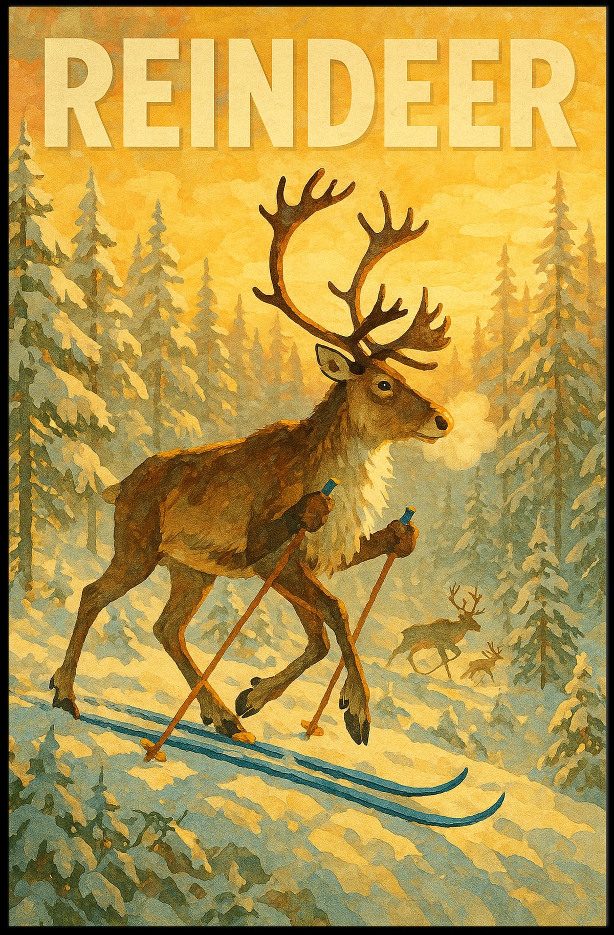 Reindeer On Skis Poster