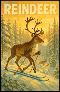 Reindeer On Skis Poster