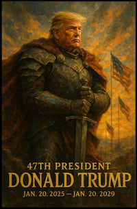 Donald Trump Resolute Defender Knight Armor Digital Painting Patriotic Leadership Poster