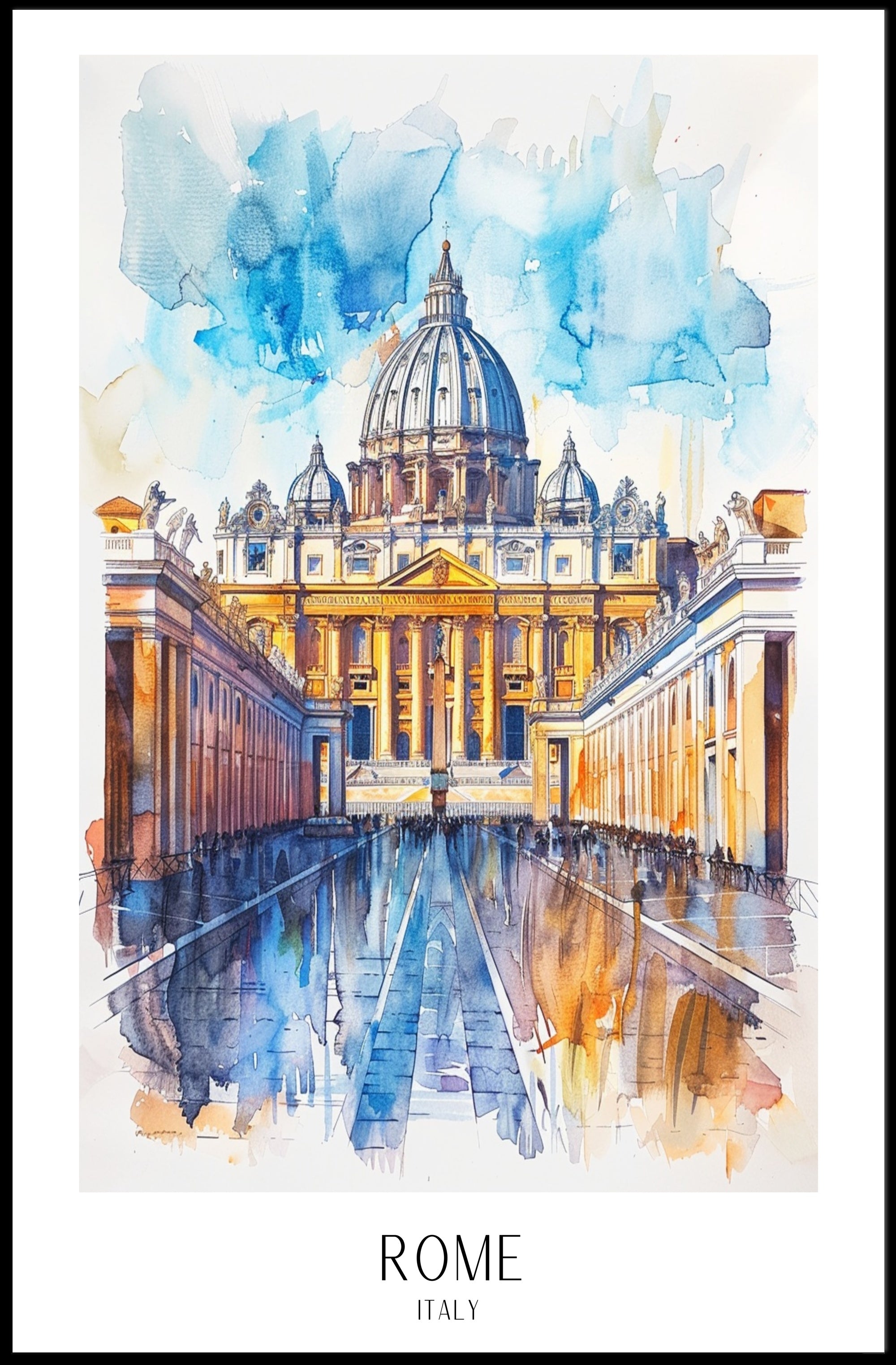 St. Peter's Basilica Watercolor Art Urban or Cityscape Poster PosterGoat