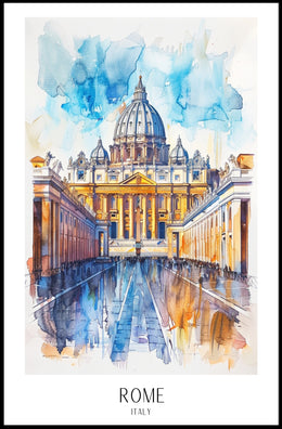 St. Peter's Basilica Watercolor Art Urban or Cityscape Poster PosterGoat
