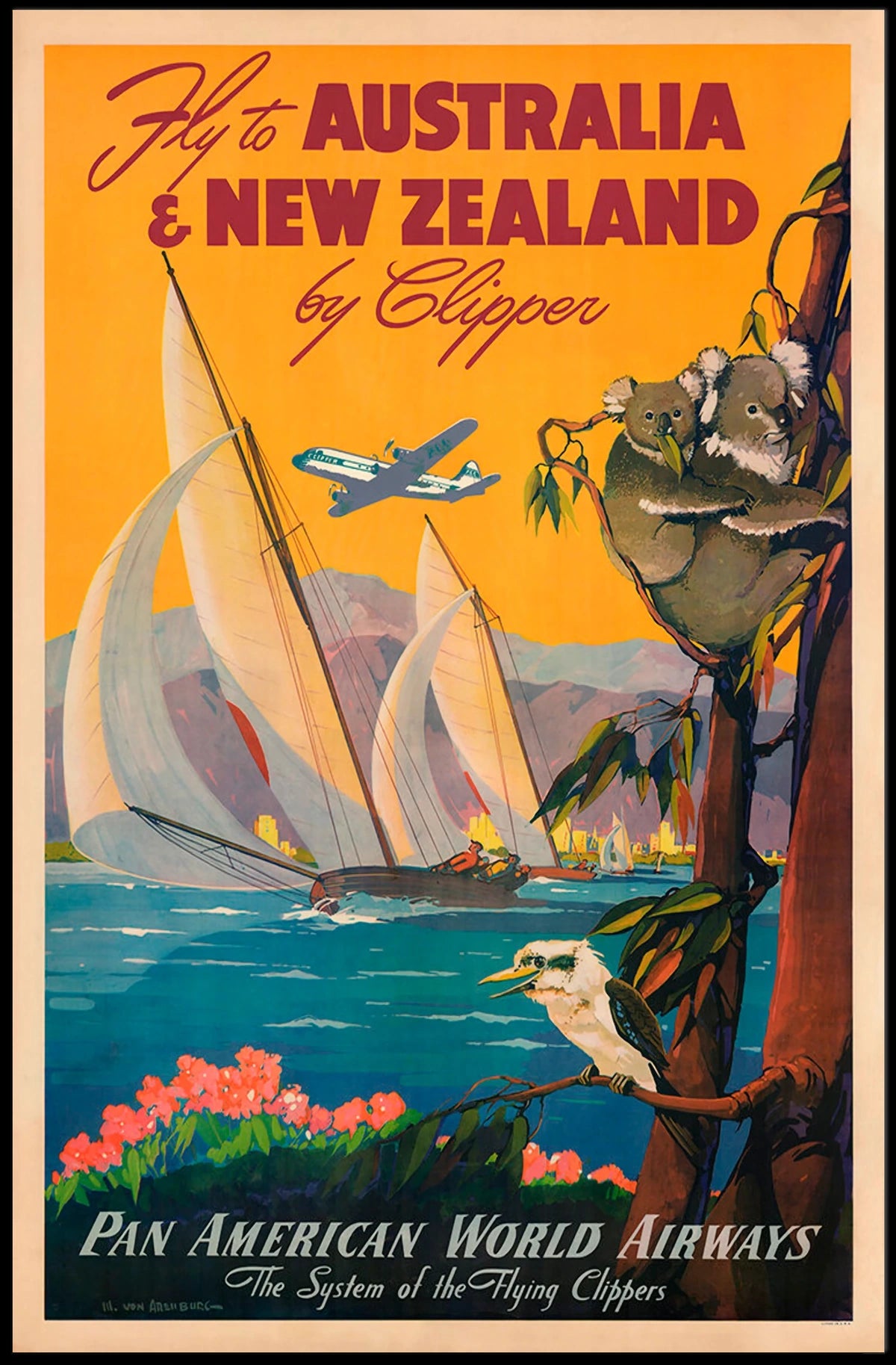 Fly To Australia New Zealand By Poster
