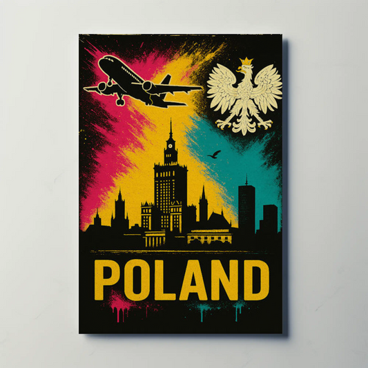 Poland Warsaw Skyline Eagle Flight Art Travel Poster