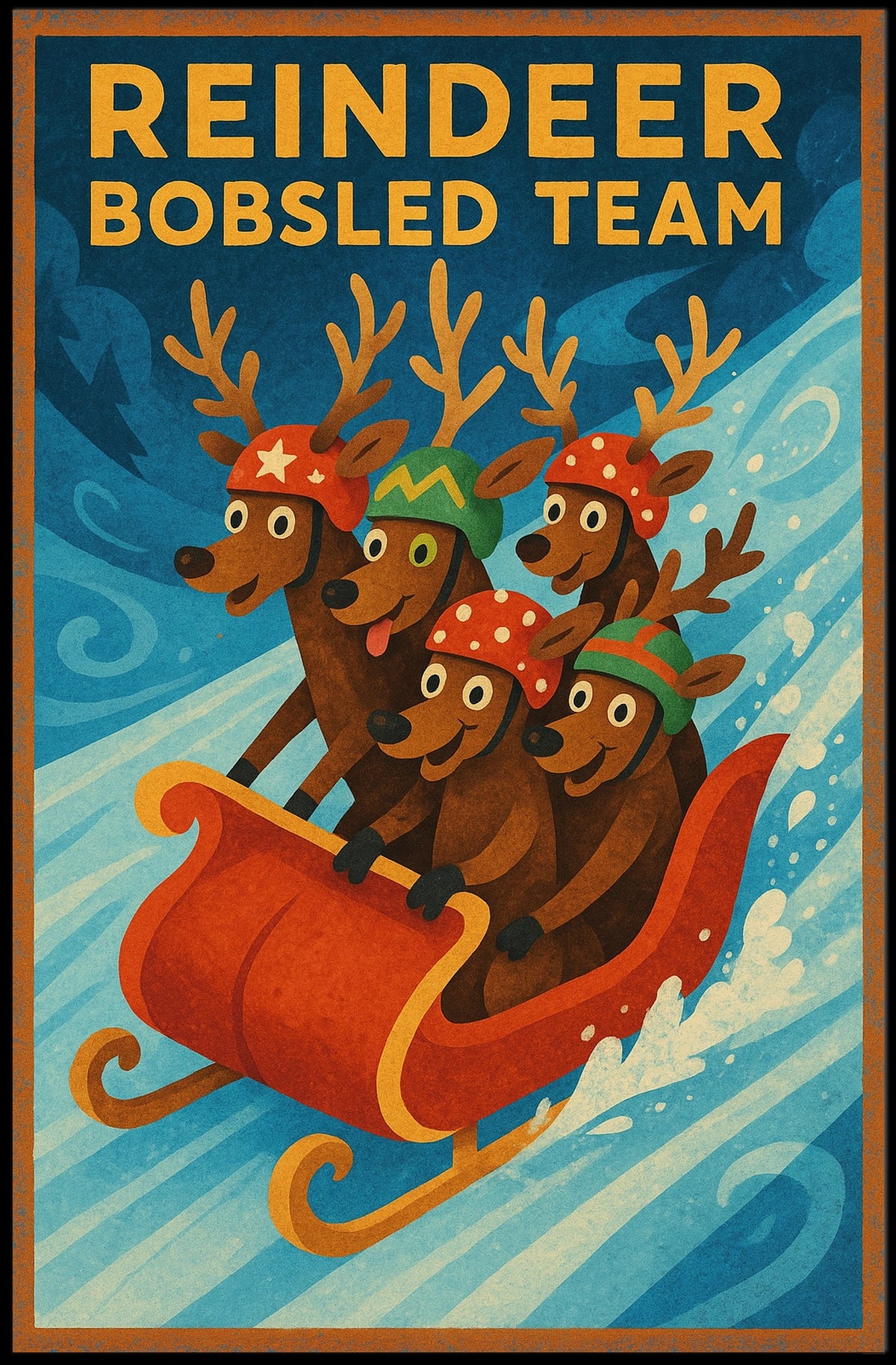 Reindeer Bobsled Adventure Poster: Fantasy or Mythology Poster