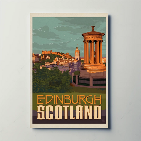 Edinburgh Iconic Landmark Vintage Travel Poster