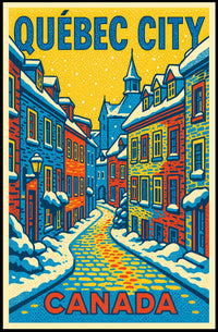Québec City Winter Charm Pop Art Travel Poster