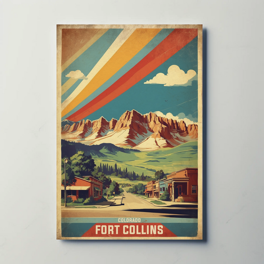 Fort Collins Colorado Mountain Town Vintage Travel Poster