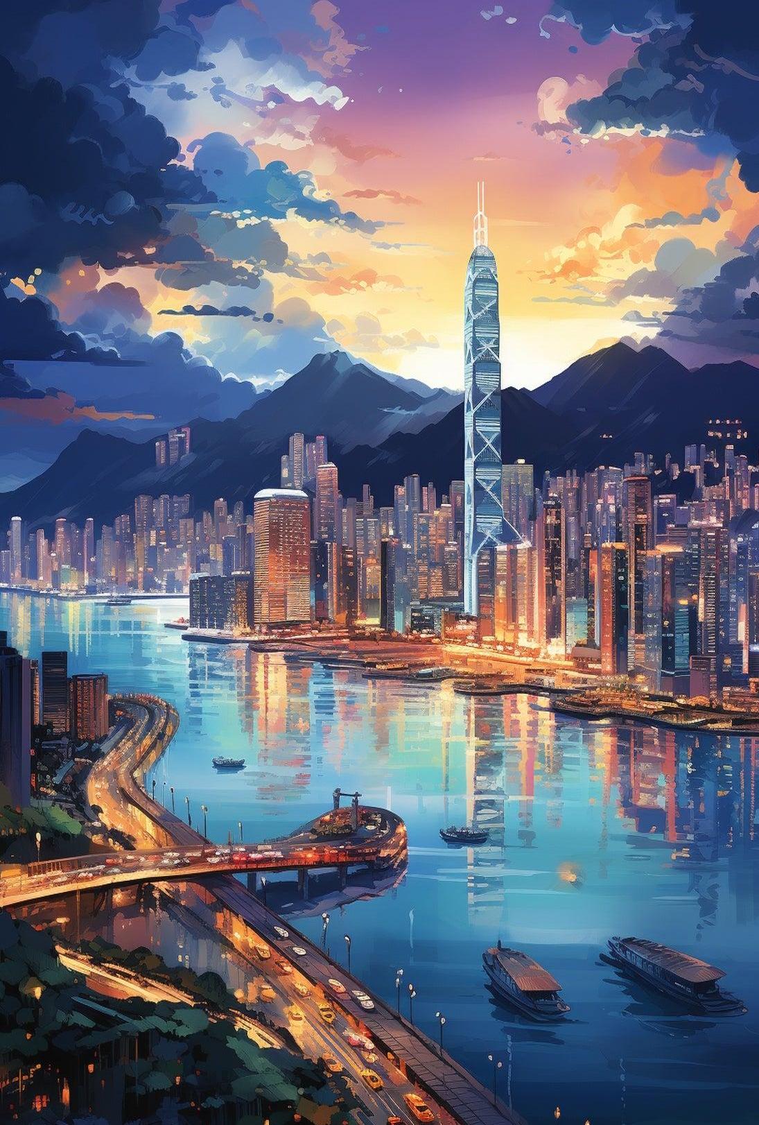 Vibrant Metropolis Skyline Art Print Travel Poster