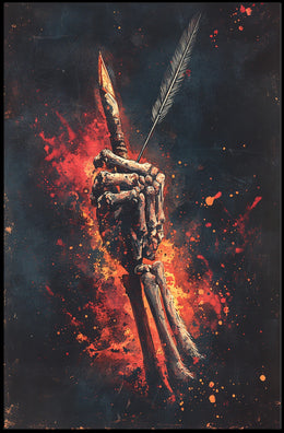 Skeletal Quill Flames Artistic Poster