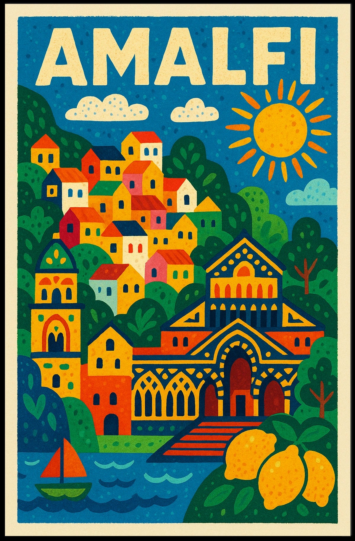Amalfi Coast Illustration Poster