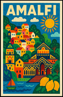 Amalfi Coast Illustration Poster