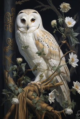 Detailed White Owl Illustration Wall Art Animal Poster