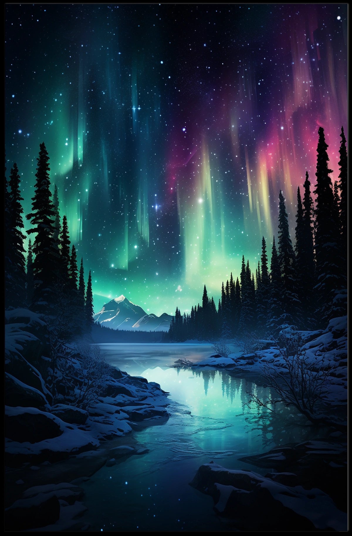 Aurora Borealis Winter Landscape National Park Poster