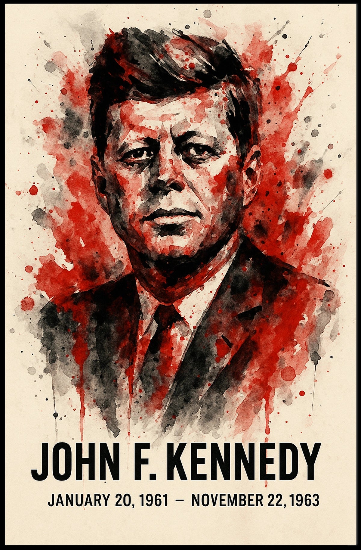 Iconic JFK Tribute Vintage Presidency Portrait Patriotic Realism Wall Art Poster