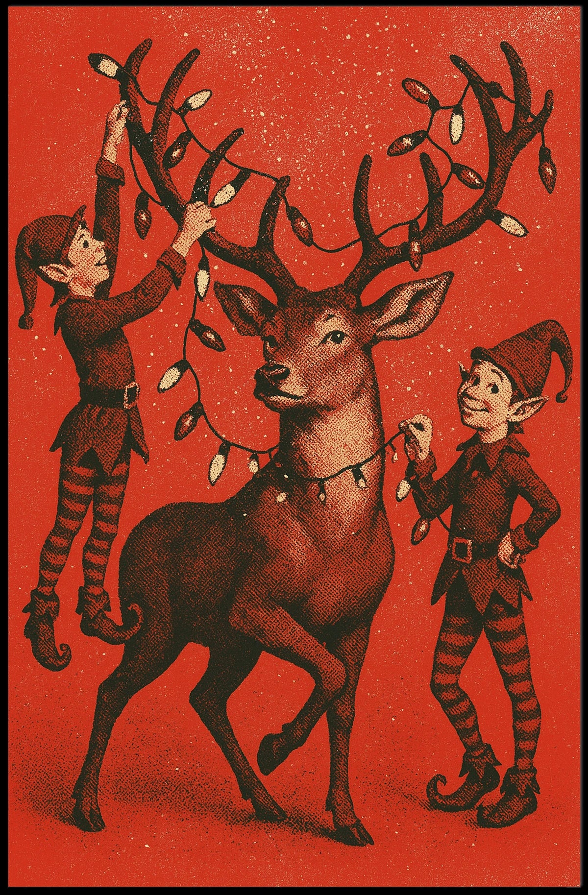 Festive Reindeer And Elves Poster