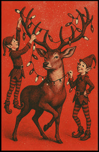 Festive Reindeer And Elves Poster