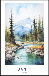 Serene Banff Landscape Watercolor Art National Park Poster PosterGoat