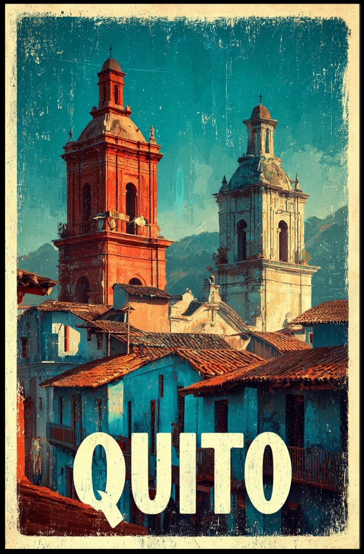 Quito Vintage Cityscape Poster